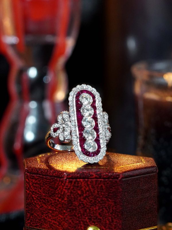 Diamond and Ruby Art Deco Style Cocktail Ring - Image 5