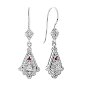 Diamond and Ruby Art Deco Style Drop  Earrings