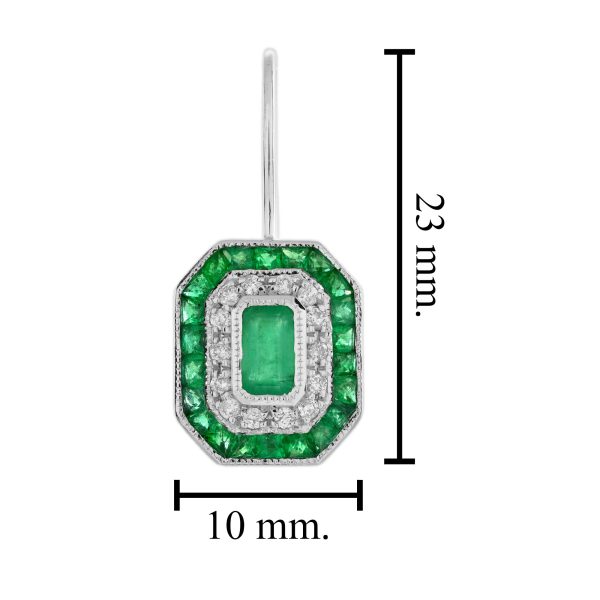 Emerald and Diamond Art Deco Style Lever Back Earrings - Image 5