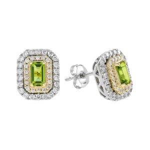 Peridot and Diamond Art Deco Style Stud Earrings