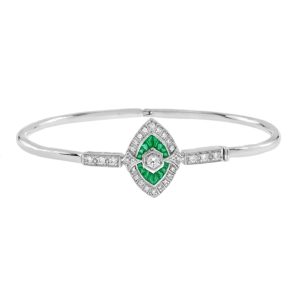 Diamond and Emerald Marquise Shape Art Deco Style Bangle Bracelet