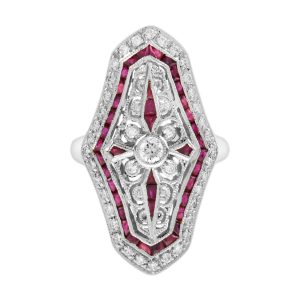 Diamond and Ruby Art Deco Style Dinner Ring