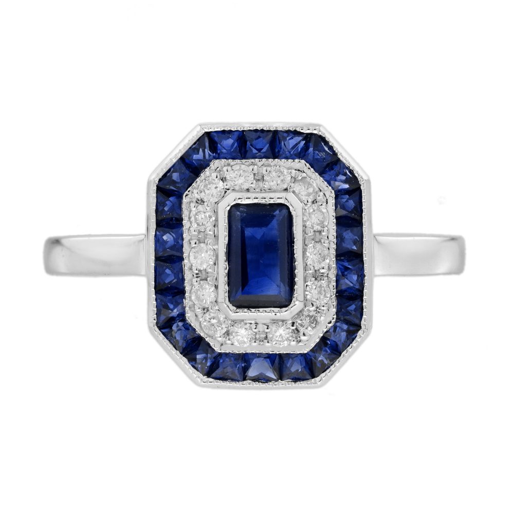Sapphire with Diamond Art Deco Style Engagement Ring