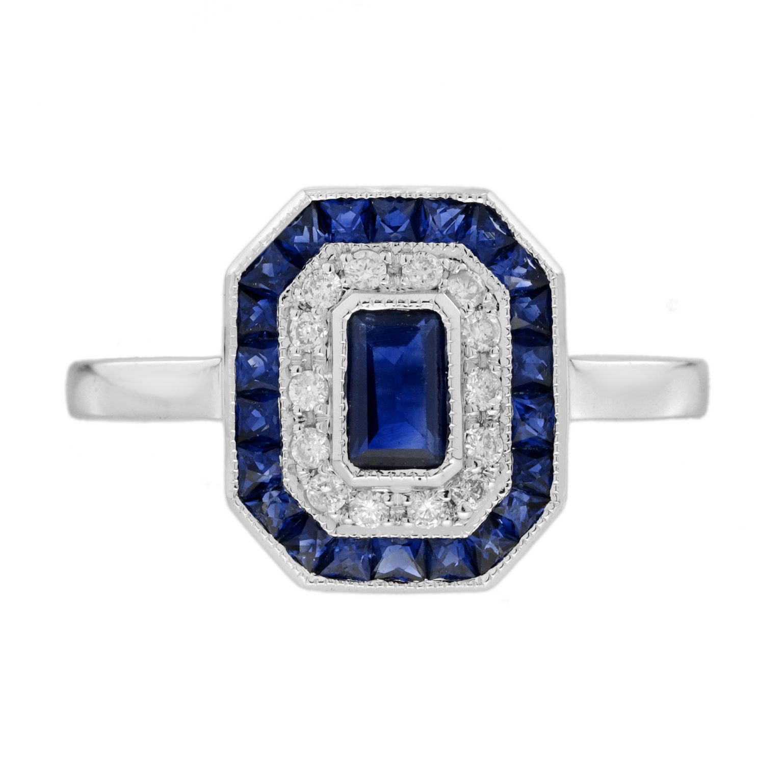 Sapphire with Diamond Art Deco Style Engagement Ring