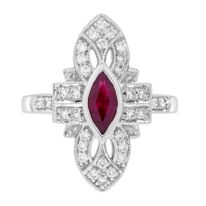 Ruby and Diamond Art Deco Style Marquise Shape Cocktail Ring