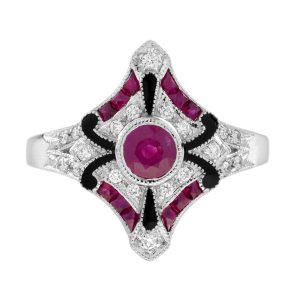 Diamond and Ruby with Enamel Art Deco Style Ring