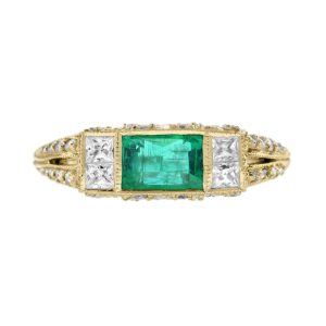 Emerald Diamond Art Deco Style Solitaire Engagement Ring