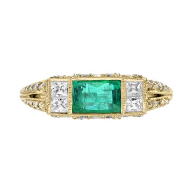 Emerald Diamond Art Deco Style Solitaire Engagement Ring