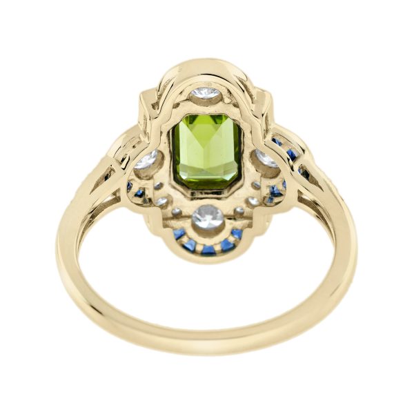 Emerald Cut Peridot Sapphire and Diamond Art Deco Style Halo Ring - Image 4