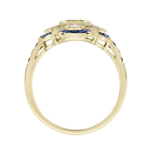 Emerald Cut Peridot Sapphire and Diamond Art Deco Style Halo Ring - Image 5