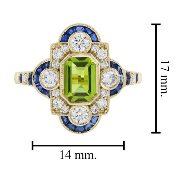 Emerald Cut Peridot Sapphire and Diamond Art Deco Style Halo Ring - Image 6