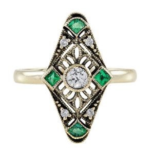 Diamond and Emerald Art Deco Style Cocktail Ring