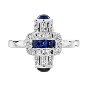 Sapphire and Diamond Art Deco Style Ring