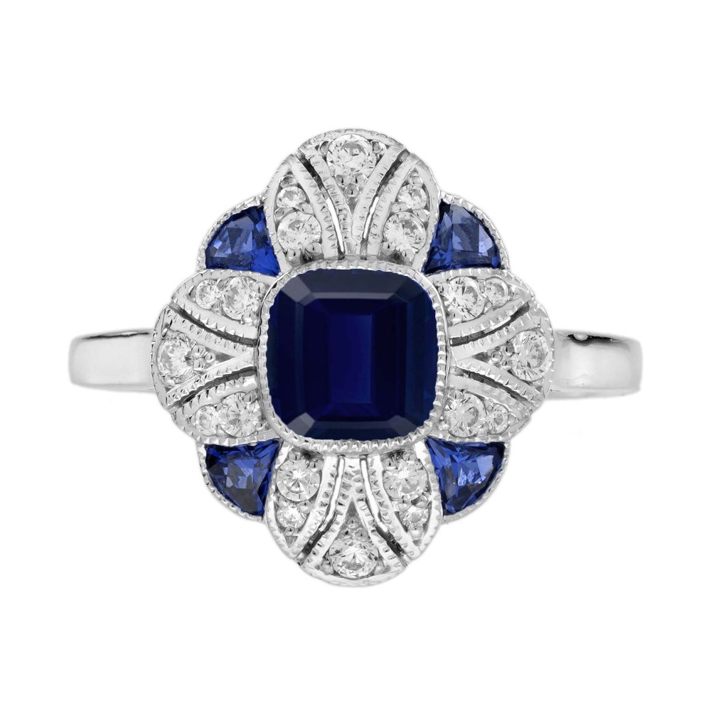 Sapphire Diamond Art Deco Style Engagement Ring