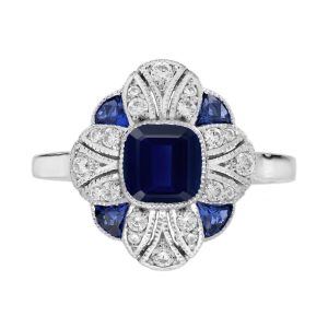 Sapphire Diamond Art Deco Style Engagement Ring
