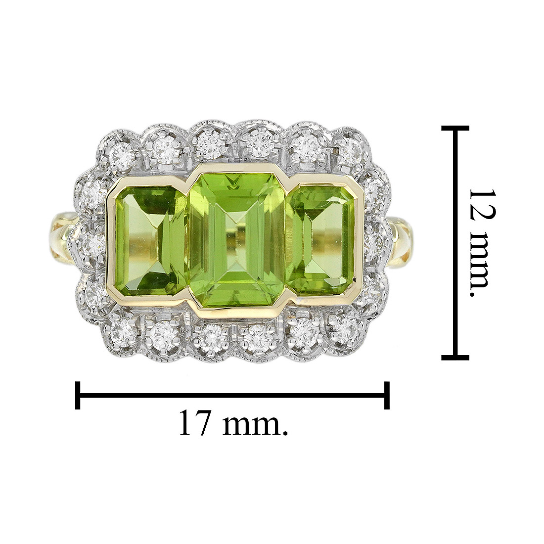 peridot-three-stone-art-deco-style-ring-14k-gold-size Peridot and Diamond Art Deco Style Three Stone Ring