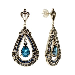 Sapphire and Diamond Antique Style Dangle Earrings