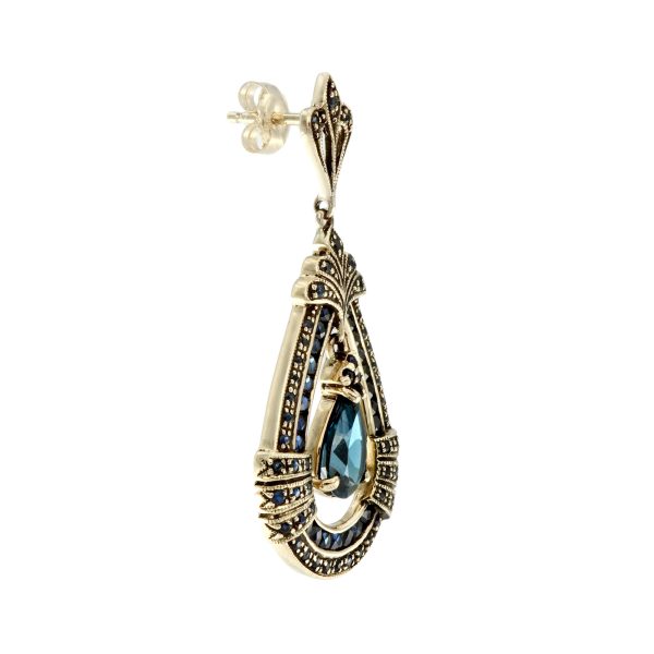 Sapphire and Diamond Antique Style Dangle Earrings - Image 4