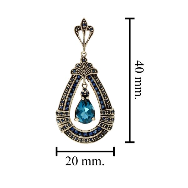 Sapphire and Diamond Antique Style Dangle Earrings - Image 6
