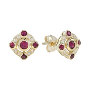 Ruby and Diamond Art Deco Style Stud Earrings