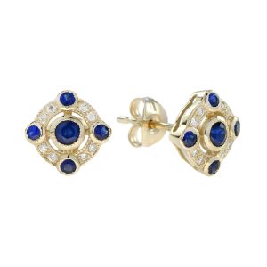 Sapphire and Diamond Art Deco Style Stud Earrings
