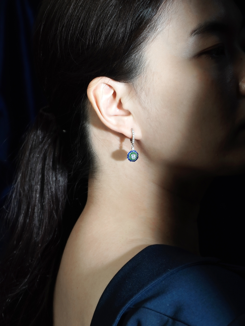 E3803-LS CZ-NE-SS L2609OB 03 Orbit | Diamond, Emerald, Sapphire Drop Earrings