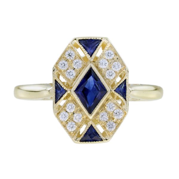Blue Sapphire and Diamond Art Deco Style Cluster Ring - Image 9