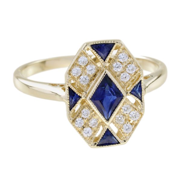 Blue Sapphire and Diamond Art Deco Style Cluster Ring - Image 4