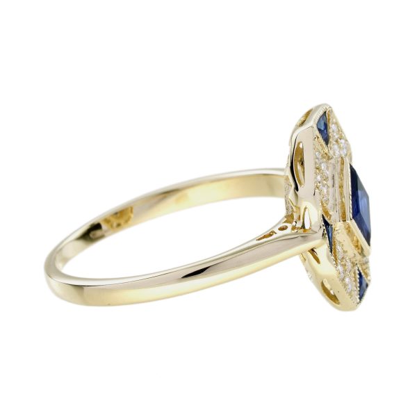 Blue Sapphire and Diamond Art Deco Style Cluster Ring - Image 5