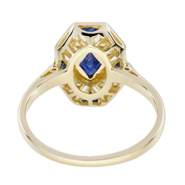 Blue Sapphire and Diamond Art Deco Style Cluster Ring - Image 6