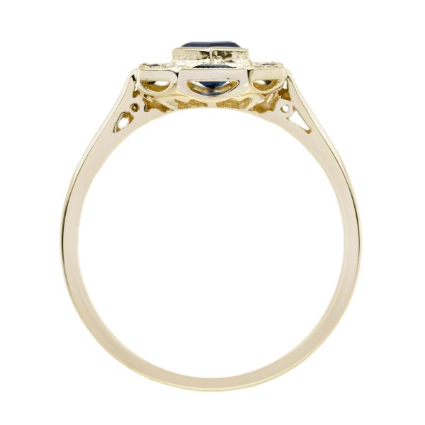 Blue Sapphire and Diamond Art Deco Style Cluster Ring - Image 7