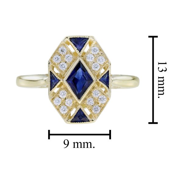 Blue Sapphire and Diamond Art Deco Style Cluster Ring - Image 8
