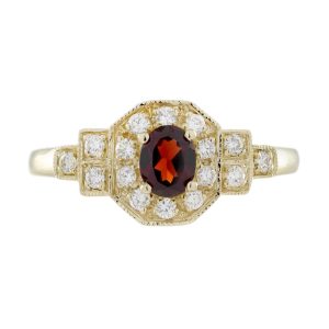 Garnet and Diamond Art Deco Style Engagement Ring