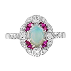 Opal Ruby and Diamond Art Deco Style Engagement Ring