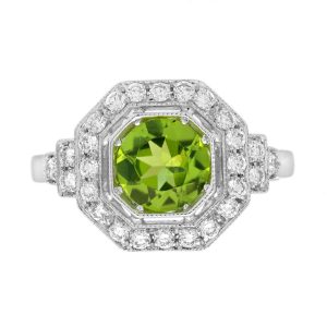 Peridot and Diamond Art Deco Style Engagement Ring