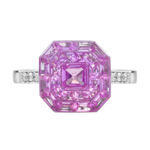 Invisible Set Pink Sapphire Diamond Art Deco Style Ring