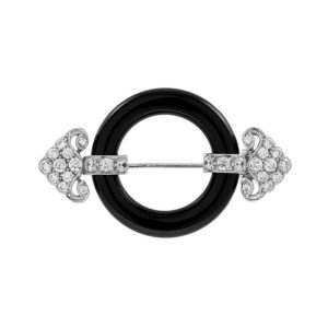 Onyx and Diamond Art Deco Style Circle Arrow Brooch