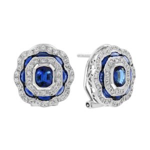 Sapphire and Diamond Art Deco Style Omega Earrings