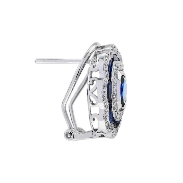 Sapphire and Diamond Art Deco Style Omega Earrings - Image 4