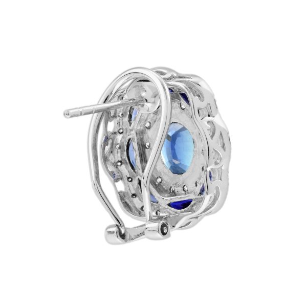 Sapphire and Diamond Art Deco Style Omega Earrings - Image 5