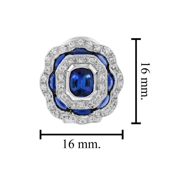 Sapphire and Diamond Art Deco Style Omega Earrings - Image 6