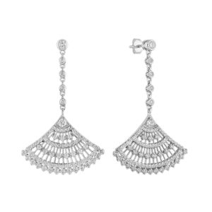 Diamond Art Deco Style Fan Dangle Earrings