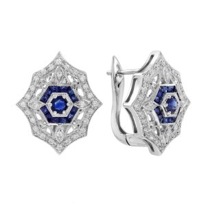 Sapphire and Diamond Art Deco Style Latch Back Earrings