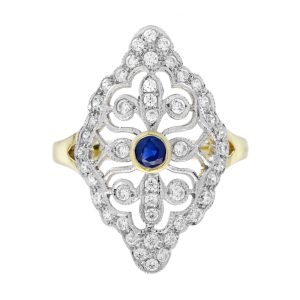 Sapphire and Diamond Antique Style Cocktail Ring