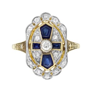 Diamond and Sapphire Art Deco Style Cross Ring