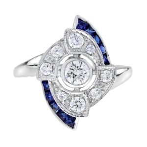 Diamond and Sapphire Art Deco Style Engagement Ring