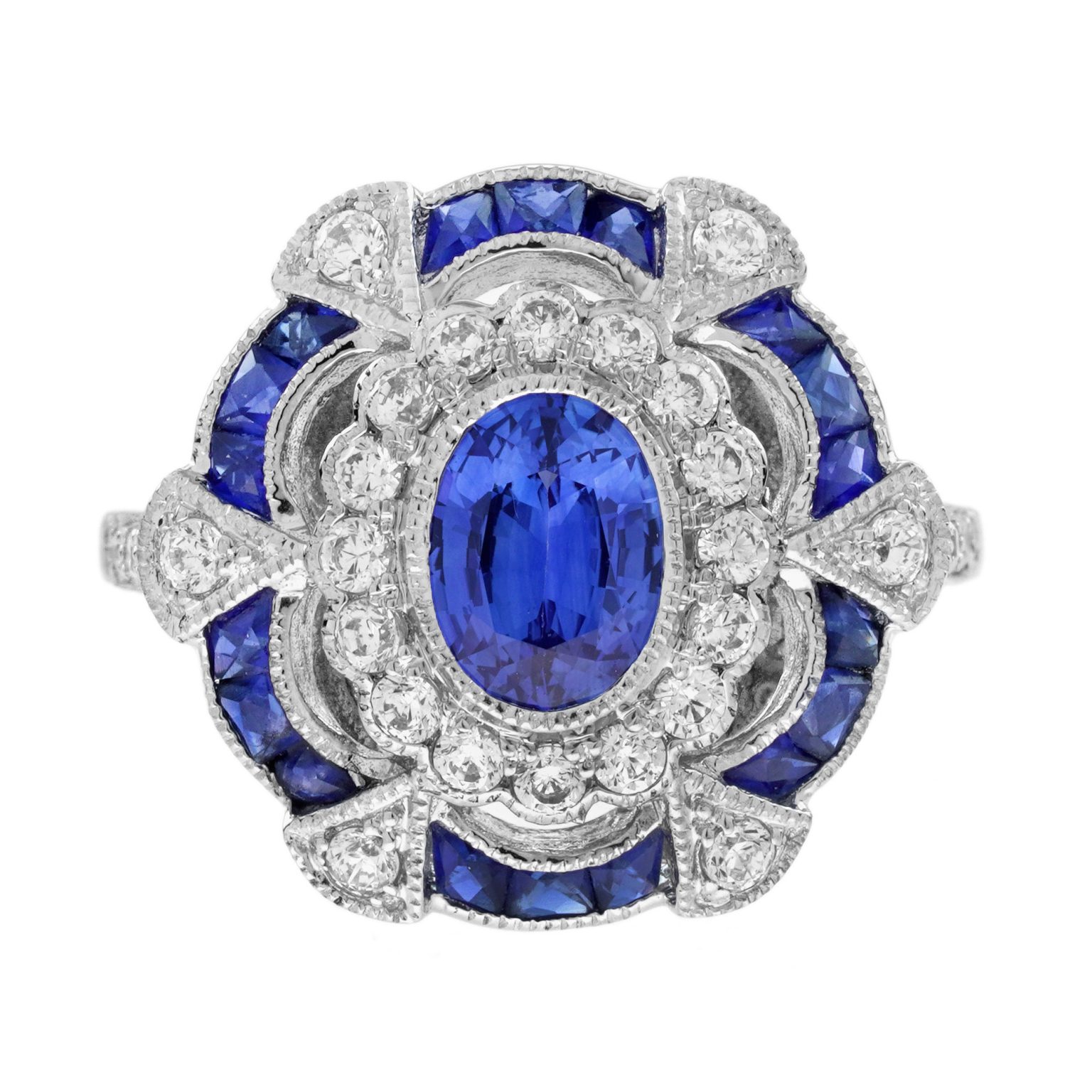 Ceylon Sapphire and Diamond Art Deco Style Engagement Ring
