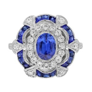 Ceylon Sapphire and Diamond Art Deco Style Engagement Ring