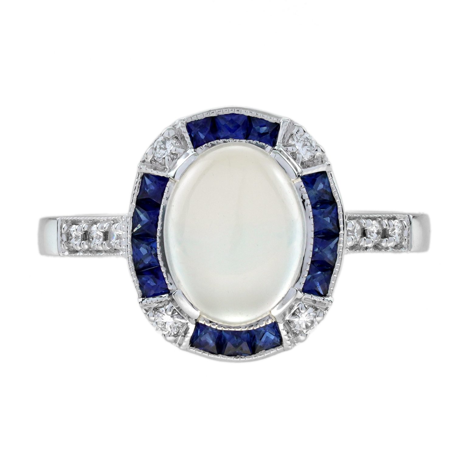Moonstone Sapphire and Diamond Art Deco Style Halo Ring
