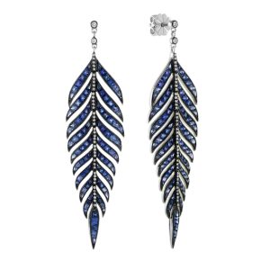 Sapphire and Diamond Leaf Vintage Style Dangle Earrings